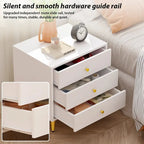 White Nightstand with 3 Drawers - MDF Board, Gold Metal Legs, 19.6"L x 15.7"W x 21.6"H, Easy Assembly