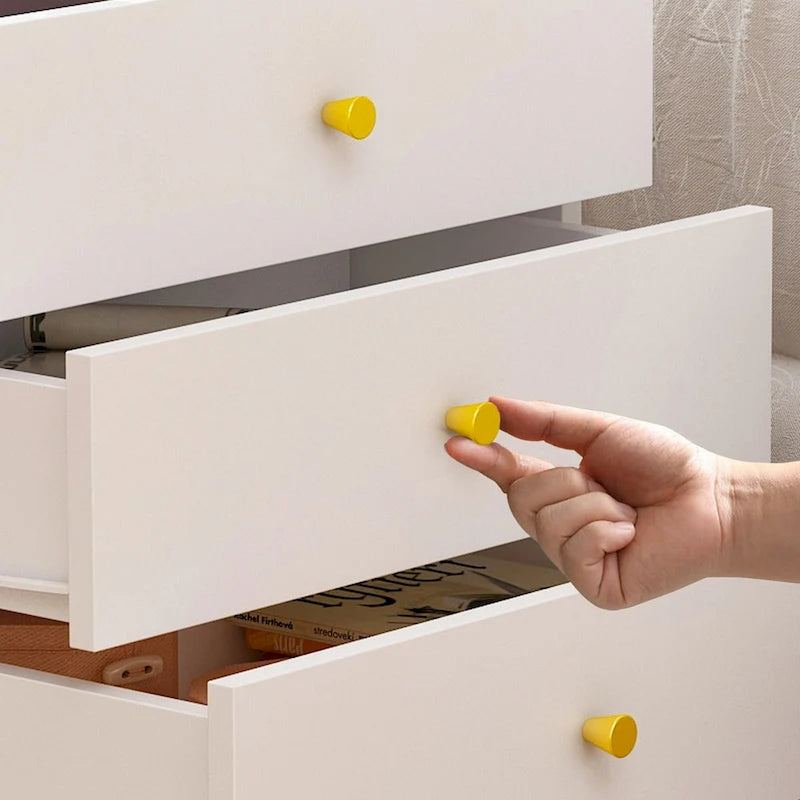 White Nightstand with 3 Drawers - MDF Board, Gold Metal Legs, 19.6"L x 15.7"W x 21.6"H, Easy Assembly