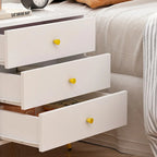 White Nightstand with 3 Drawers - MDF Board, Gold Metal Legs, 19.6"L x 15.7"W x 21.6"H, Easy Assembly