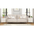 White Nightstand with 3 Drawers - MDF Board, Gold Metal Legs, 19.6"L x 15.7"W x 21.6"H, Easy Assembly