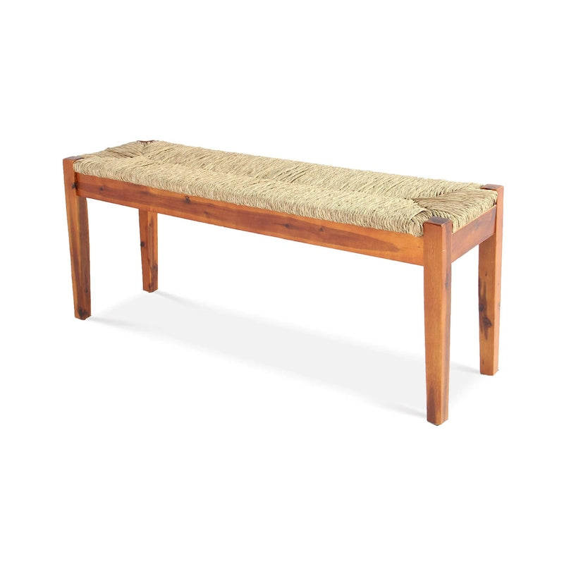 Natural Seagrass Woven Bench - Solid Wood Frame, Coastal Farmhouse Style, Indoor Entryway/Bedroom