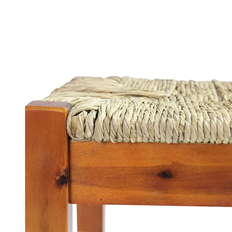 Natural Seagrass Woven Bench - Solid Wood Frame, Coastal Farmhouse Style, Indoor Entryway/Bedroom