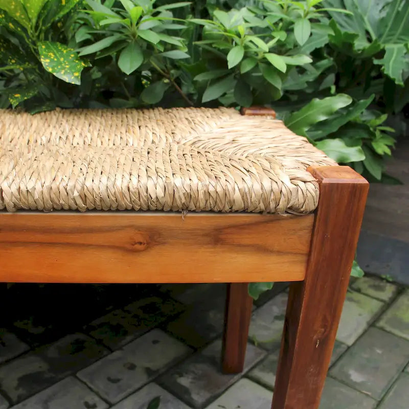 Natural Seagrass Woven Bench - Solid Wood Frame, Coastal Farmhouse Style, Indoor Entryway/Bedroom