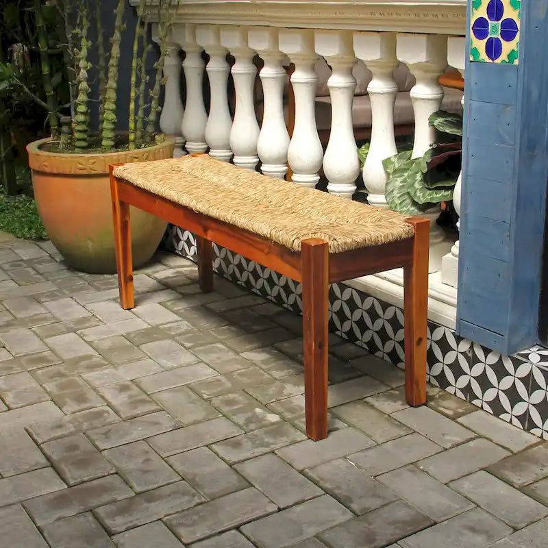 Natural Seagrass Woven Bench - Solid Wood Frame, Coastal Farmhouse Style, Indoor Entryway/Bedroom