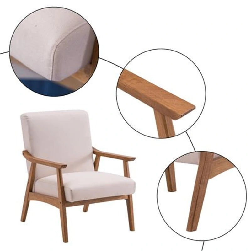Beige Fabric Accent Chair with Solid Wood Legs - 330 lb Capacity, Spring Support, Easy Assembly for Living Room Bedroom
