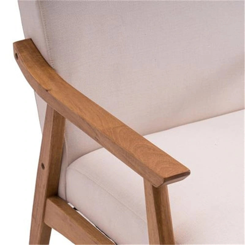 Beige Fabric Accent Chair with Solid Wood Legs - 330 lb Capacity, Spring Support, Easy Assembly for Living Room Bedroom