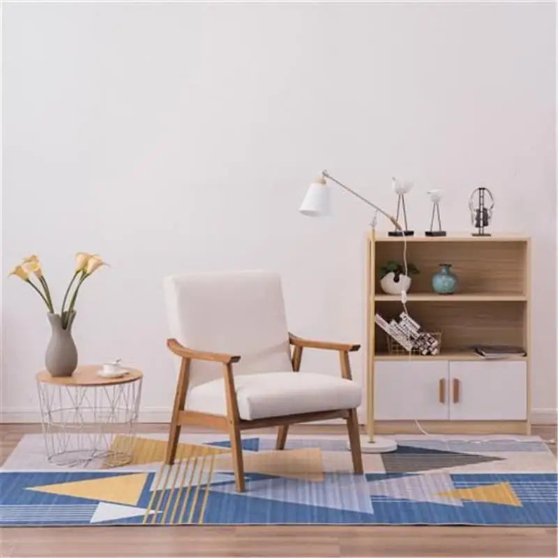 Beige Fabric Accent Chair with Solid Wood Legs - 330 lb Capacity, Spring Support, Easy Assembly for Living Room Bedroom