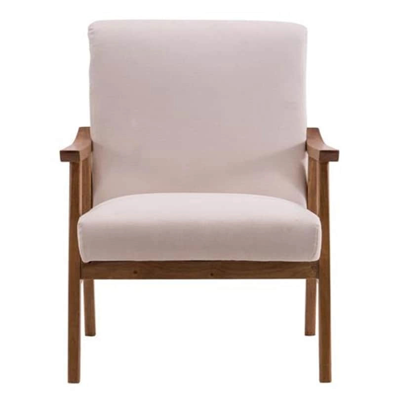 Beige Fabric Accent Chair with Solid Wood Legs - 330 lb Capacity, Spring Support, Easy Assembly for Living Room Bedroom