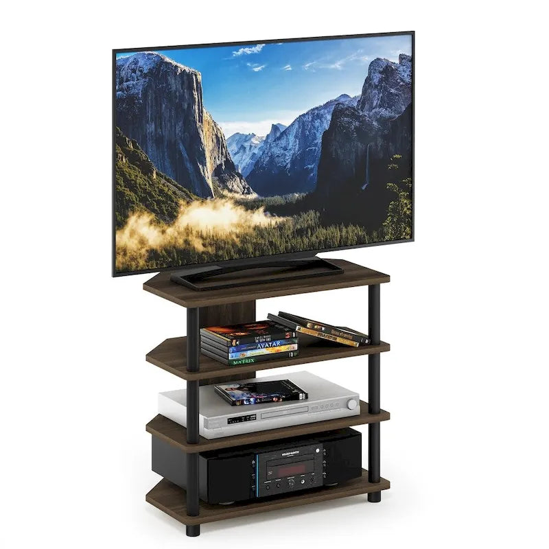 4-Tier Petite TV Stand - No Tools Assembly - Compact Media Console with Open Shelves - Eco-Friendly Recycled Materials