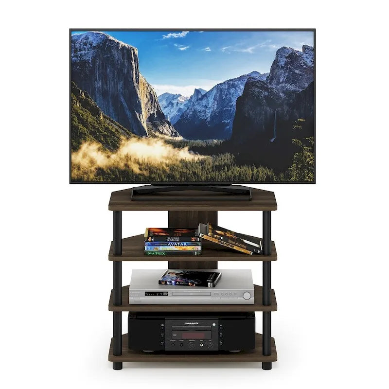 4-Tier Petite TV Stand - No Tools Assembly - Compact Media Console with Open Shelves - Eco-Friendly Recycled Materials