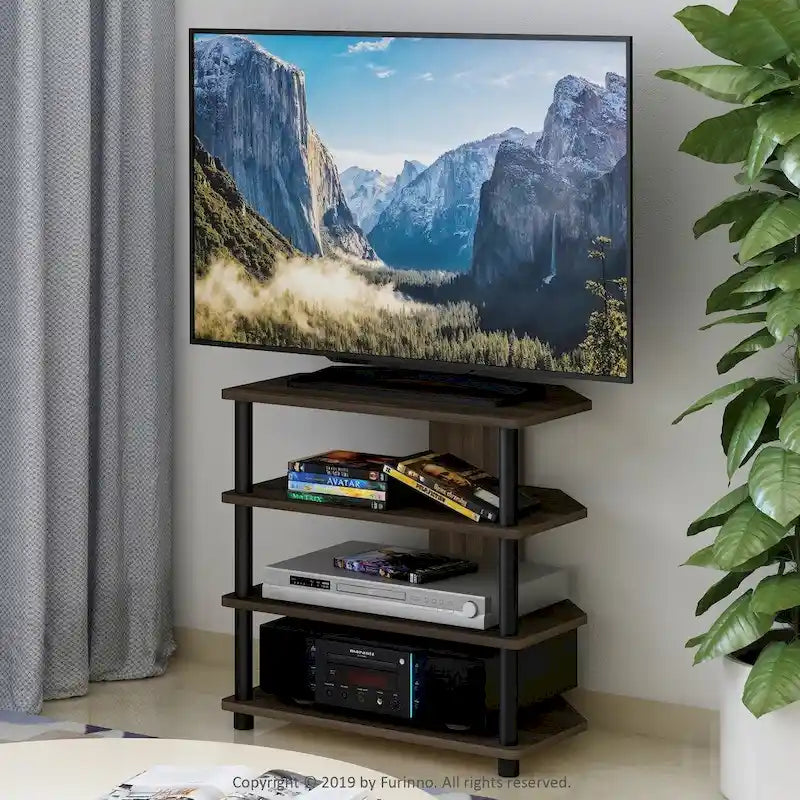 4-Tier Petite TV Stand - No Tools Assembly - Compact Media Console with Open Shelves - Eco-Friendly Recycled Materials