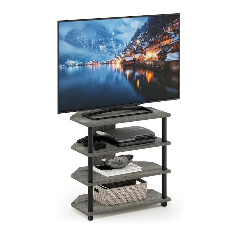 4-Tier Petite TV Stand - No Tools Assembly - Compact Media Console with Open Shelves - Eco-Friendly Recycled Materials