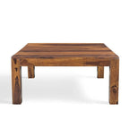 35.5" Square Coffee Table - Handcrafted Solid Seesham Wood, Honey Walnut Finish, Cube Design, Made in India
