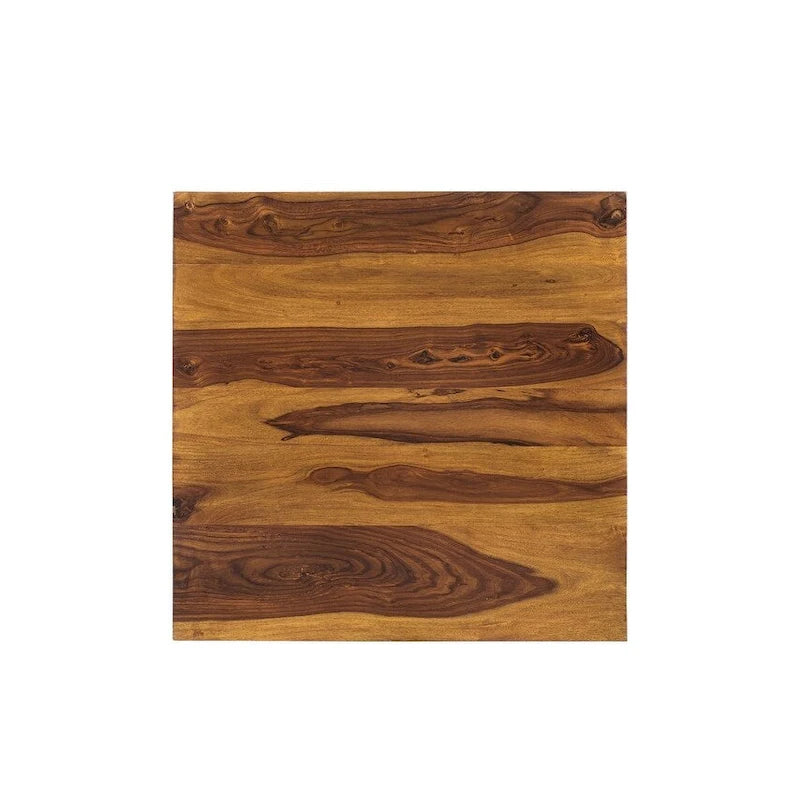 35.5" Square Coffee Table - Handcrafted Solid Seesham Wood, Honey Walnut Finish, Cube Design, Made in India