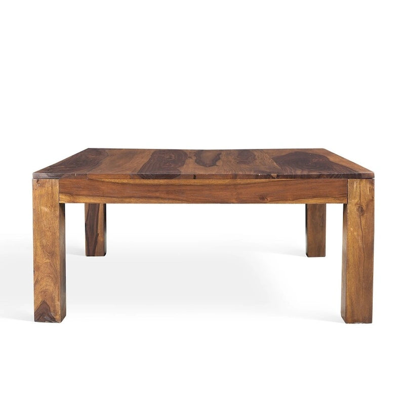 35.5" Square Coffee Table - Handcrafted Solid Seesham Wood, Honey Walnut Finish, Cube Design, Made in India