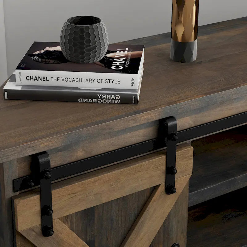 56" Rustic Farmhouse Corner TV Stand - Sliding Barn Doors with 5 Shelves - Knotty Alder Wood for TVs up to 60"