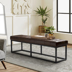 60" Genuine Leather Tufted Bench with Metal Base - Foam Padded, 440lbs Capacity, Classic Style, Bedroom/Entryway