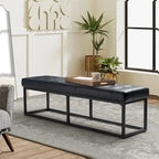 60" Genuine Leather Tufted Bench with Metal Base - Foam Padded, 440lbs Capacity, Classic Style, Bedroom/Entryway