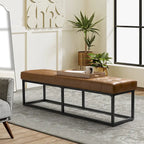 60" Genuine Leather Tufted Bench with Metal Base - Foam Padded, 440lbs Capacity, Classic Style, Bedroom/Entryway