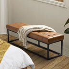 60" Genuine Leather Tufted Bench with Metal Base - Foam Padded, 440lbs Capacity, Classic Style, Bedroom/Entryway