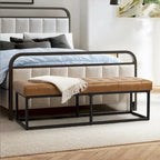 60" Genuine Leather Tufted Bench with Metal Base - Foam Padded, 440lbs Capacity, Classic Style, Bedroom/Entryway