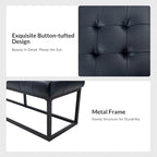 60" Genuine Leather Tufted Bench with Metal Base - Foam Padded, 440lbs Capacity, Classic Style, Bedroom/Entryway