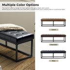 60" Genuine Leather Tufted Bench with Metal Base - Foam Padded, 440lbs Capacity, Classic Style, Bedroom/Entryway