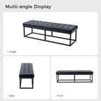 60" Genuine Leather Tufted Bench with Metal Base - Foam Padded, 440lbs Capacity, Classic Style, Bedroom/Entryway