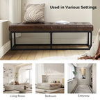 60" Genuine Leather Tufted Bench with Metal Base - Foam Padded, 440lbs Capacity, Classic Style, Bedroom/Entryway