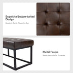 60" Genuine Leather Tufted Bench with Metal Base - Foam Padded, 440lbs Capacity, Classic Style, Bedroom/Entryway