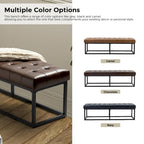 60" Genuine Leather Tufted Bench with Metal Base - Foam Padded, 440lbs Capacity, Classic Style, Bedroom/Entryway