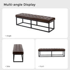 60" Genuine Leather Tufted Bench with Metal Base - Foam Padded, 440lbs Capacity, Classic Style, Bedroom/Entryway