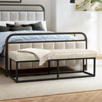 60" Genuine Leather Tufted Bench with Metal Base - Foam Padded, 440lbs Capacity, Classic Style, Bedroom/Entryway