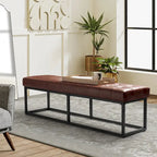 60" Genuine Leather Tufted Bench with Metal Base - Foam Padded, 440lbs Capacity, Classic Style, Bedroom/Entryway