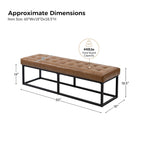 60" Genuine Leather Tufted Bench with Metal Base - Foam Padded, 440lbs Capacity, Classic Style, Bedroom/Entryway