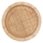 24" Round End Table - Mahogany Wood, Natural Rattan, 2-Tier, Open Shelf, Bohemian Style, Fully Assembled