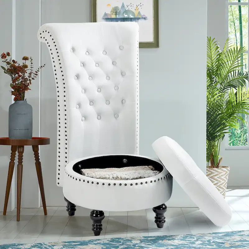 High Back Velvet Throne Chair with Storage - Armless Royal Accent Chair, 330lbs Capacity, Ergonomic Design, Adjustable Feet