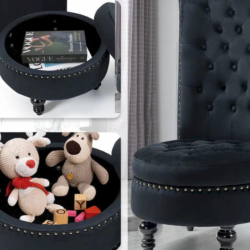 High Back Velvet Throne Chair with Storage - Armless Royal Accent Chair, 330lbs Capacity, Ergonomic Design, Adjustable Feet