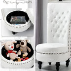 High Back Velvet Throne Chair with Storage - Armless Royal Accent Chair, 330lbs Capacity, Ergonomic Design, Adjustable Feet