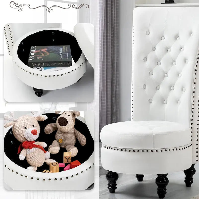 High Back Velvet Throne Chair with Storage - Armless Royal Accent Chair, 330lbs Capacity, Ergonomic Design, Adjustable Feet