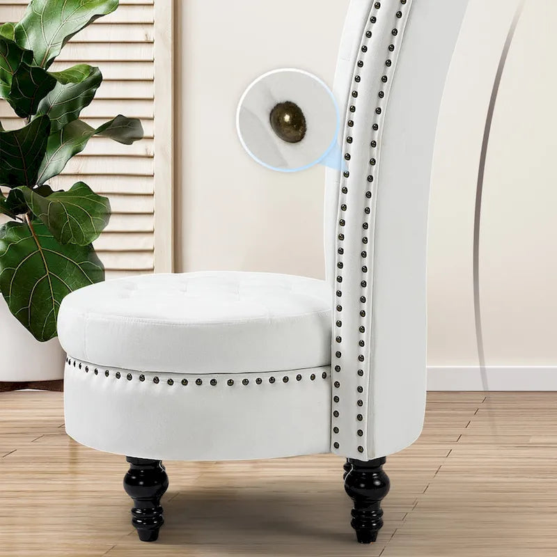 High Back Velvet Throne Chair with Storage - Armless Royal Accent Chair, 330lbs Capacity, Ergonomic Design, Adjustable Feet