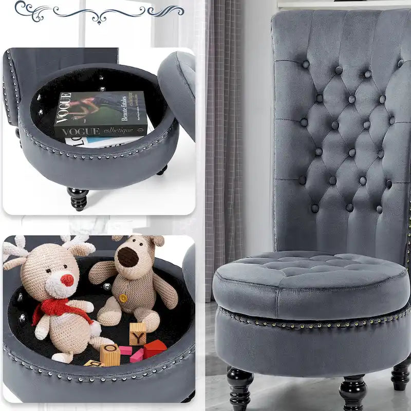 High Back Velvet Throne Chair with Storage - Armless Royal Accent Chair, 330lbs Capacity, Ergonomic Design, Adjustable Feet