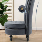 High Back Velvet Throne Chair with Storage - Armless Royal Accent Chair, 330lbs Capacity, Ergonomic Design, Adjustable Feet