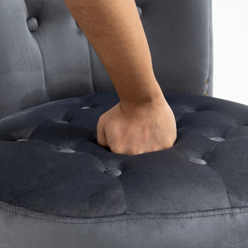 High Back Velvet Throne Chair with Storage - Armless Royal Accent Chair, 330lbs Capacity, Ergonomic Design, Adjustable Feet