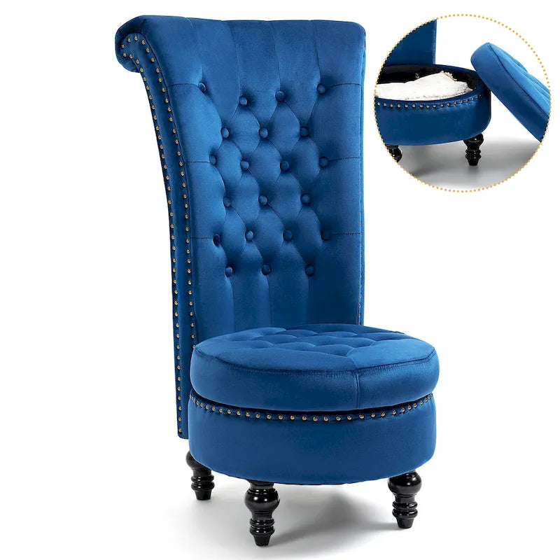 High Back Velvet Throne Chair with Storage - Armless Royal Accent Chair, 330lbs Capacity, Ergonomic Design, Adjustable Feet