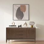 60" Sideboard Buffet Cabinet - Solid Rubberwood, 3 Drawers, 2 Cabinets, Mid-Century Design, Walnut Brown Finish