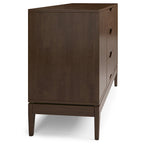 60" Sideboard Buffet Cabinet - Solid Rubberwood, 3 Drawers, 2 Cabinets, Mid-Century Design, Walnut Brown Finish