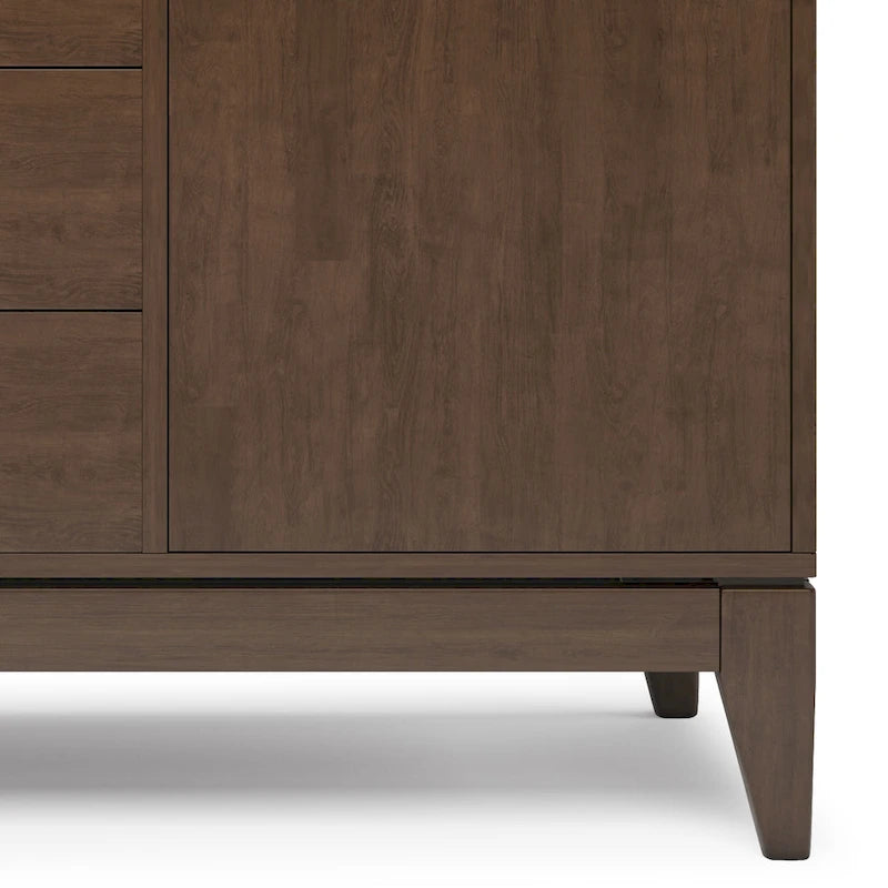 60" Sideboard Buffet Cabinet - Solid Rubberwood, 3 Drawers, 2 Cabinets, Mid-Century Design, Walnut Brown Finish