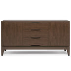 60" Sideboard Buffet Cabinet - Solid Rubberwood, 3 Drawers, 2 Cabinets, Mid-Century Design, Walnut Brown Finish