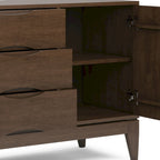 60" Sideboard Buffet Cabinet - Solid Rubberwood, 3 Drawers, 2 Cabinets, Mid-Century Design, Walnut Brown Finish